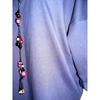 Bawełniana gruba BLUZA z wywijanym rękawem i haftem - granatowa